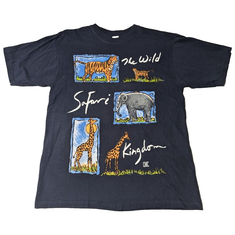 VTG 90s CHIC THE WILD KINGDOM‎ SAFARI Men LARGE? Tiger Elephant Giraffe T-Shirt